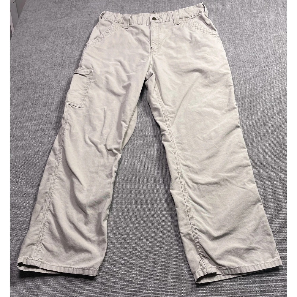 Carhartt B151 Loose Fit Carpenter Pants Mens 35x30 Beige Cotton Canvas Workwear